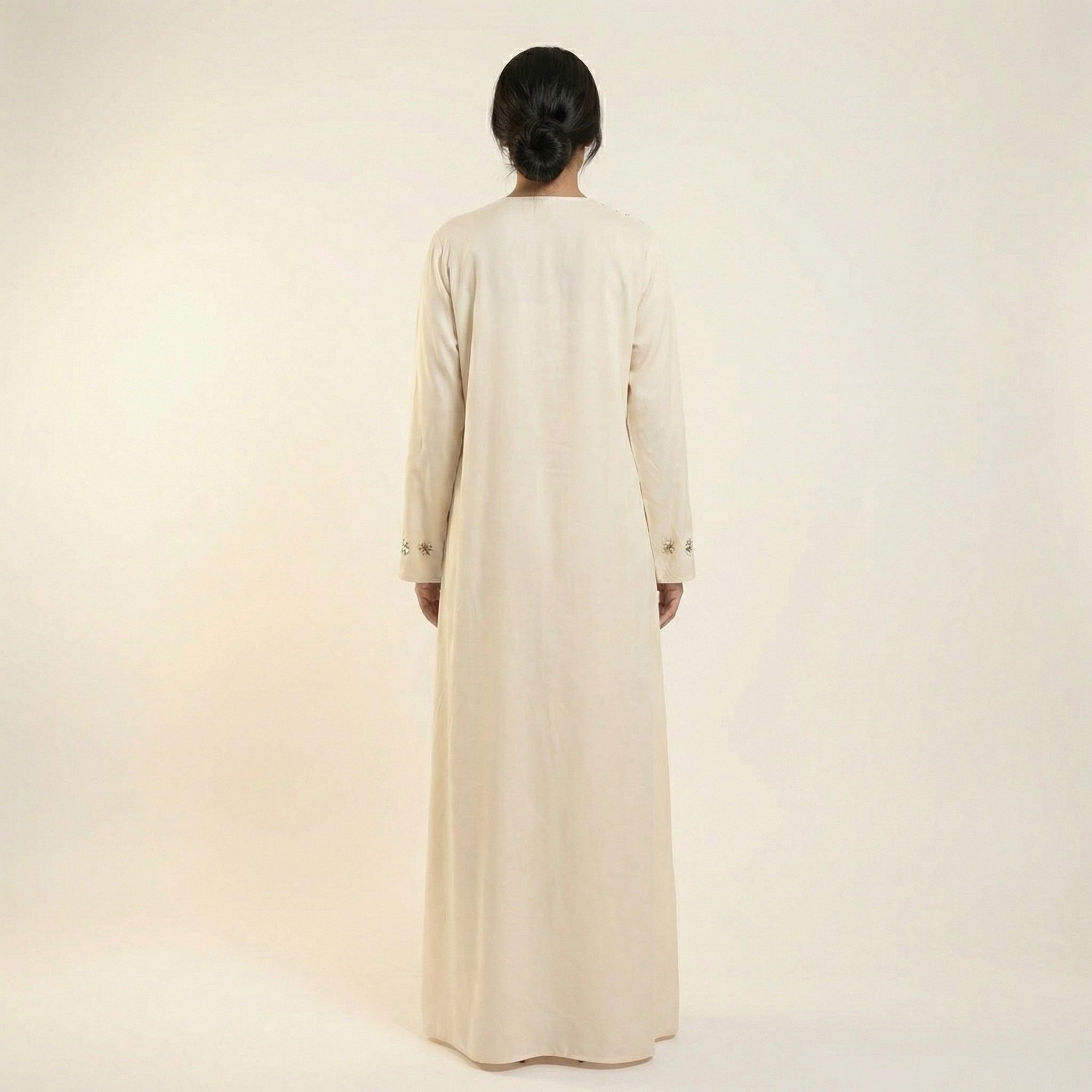 Jalabiya Khaleeji Beige Cristaux Floraux