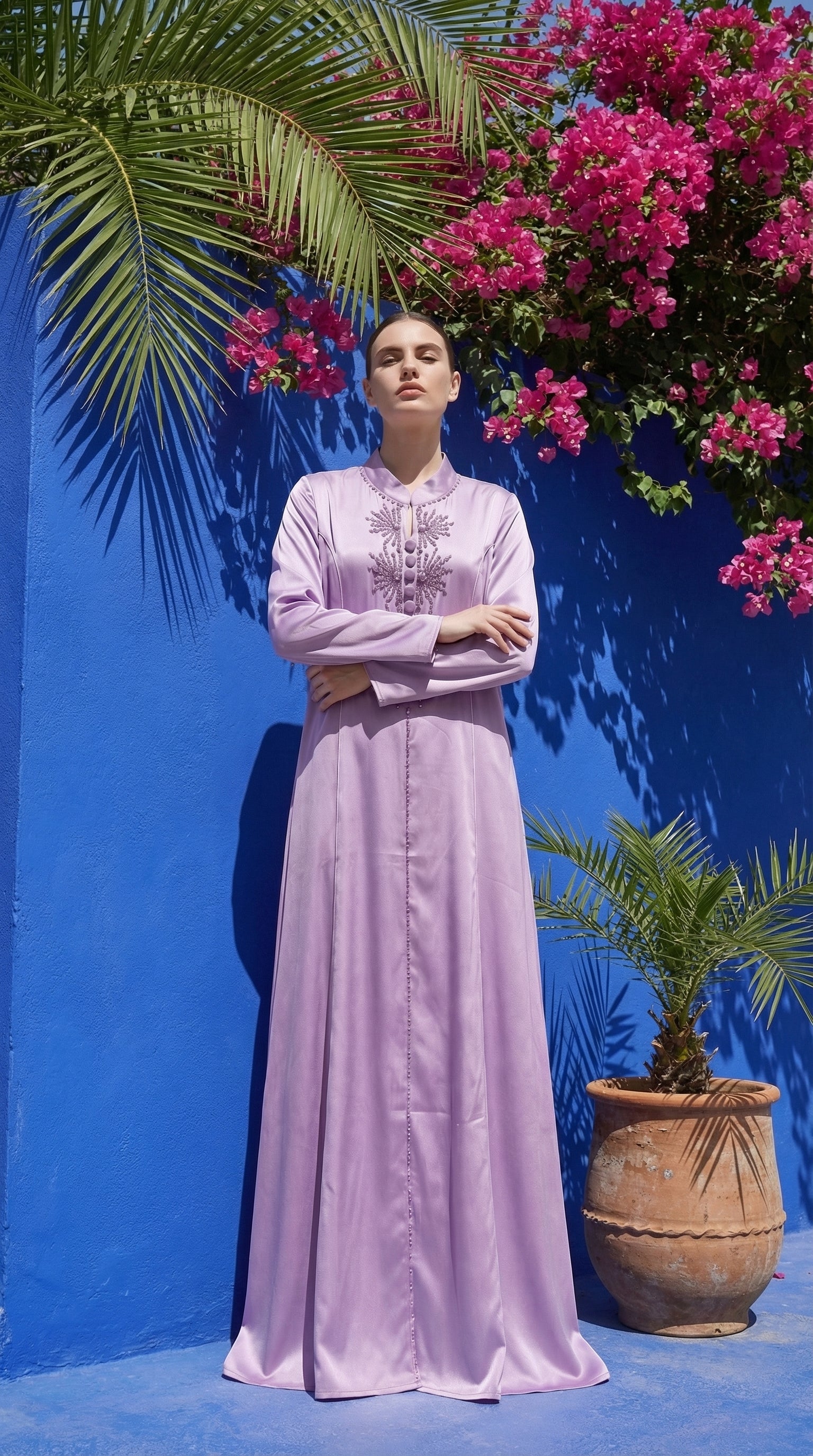 Abaya Violet Perlée
